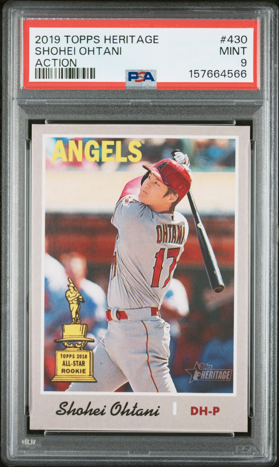 2019 TOPPS HERITAGE ACTION #430 SHOHEI OHTANI PSA 9 view 1