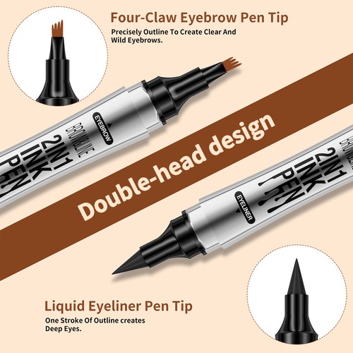 3Pcs 2-IN-1 Eyeliner & Eyebrow Pen Easy To Control For Women Waterproof - Picture 3 of 27