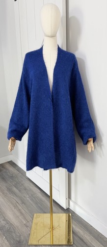 Eileen Fisher Size 2X Royal Blue Mohair Plush Melange Cardigan Sweater Oversized
