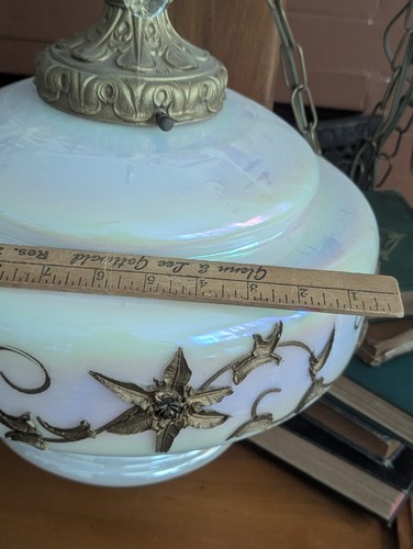 MCM Vtg Carl Falkenstein Glass Opalescent Swag Art Lamp Globe Hollywood Regency - Picture 11 of 23