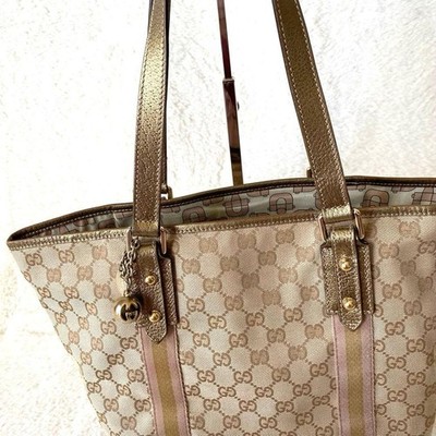 GUCCI Monogram Canvas Leather Tote Bag with Limited Edition Charm, Pre-Owned