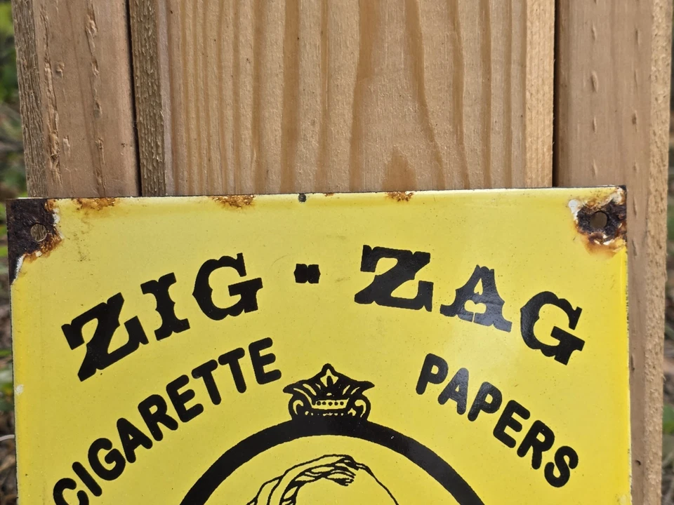 LETRERO DE PORCELANA ZIG ZAG VINTAGE 1969 FRANCIA FUMAR CIGARRILLOS ROLLO PAPELES Foto 2 de 4