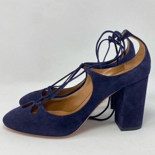 New Aquazzura Firenze Dancer Pump 85 lace-up heel in navy suede size 38/ 8US - Picture 2 of 11