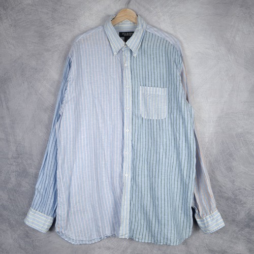 Vintage Brooks Brothers Linen Shirt Mens XL Blue Pink Yellow Multi Striped