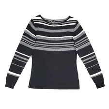 Smartwool Womens Pullover Sweater Merino Blend Striped L Black White Outdoors