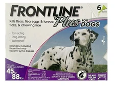 FRONTLINE PLUS for dogs 45 to 88 LBS 100% Genuine 6 doses flea & tick treatment