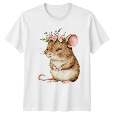 Aquarell Maus Blumen Krone Mäuse Tiere Herren T-Shirt Damen Unisex Oberteil