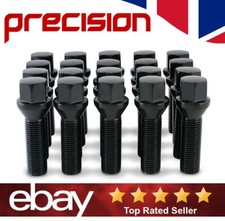 20 x Black Wheel Nuts To Fit 15mm Spacers For Seat Ibiza Aftermarket Alloys