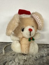 Vintage Russ Berrie Plush Beige Christmas Mouse Polka Dot Ears Santa Hat 5"