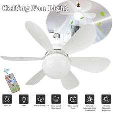2-in-1 E27 Socket Fan Light with Remote Screw in Ceiling Fans LED Light Bulb Fan