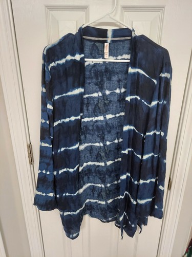 Xhilaration blau weiß Strickjacke Pullover Damen lang Slv V-Ausschnitt Gr. M/L