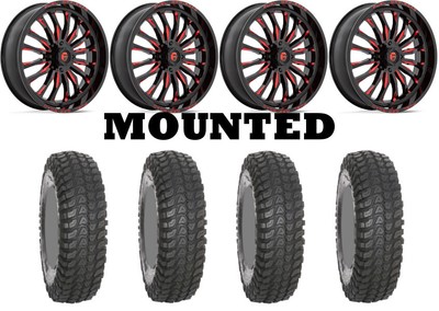 Kit 4 System 3 XCR350 Tires 36x10-18 on Fuel Arc Red Wheels CAN