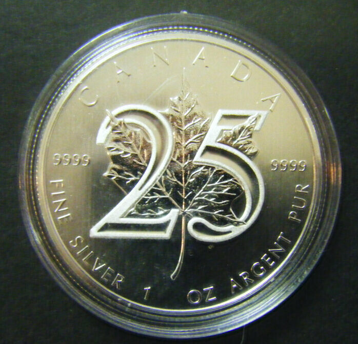 2013 $5 Canada 1oz Silver Maple Leaf 25th Anniversary Bullion coin .9999 fine