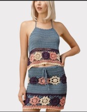 NWT Boho Chic Crochet Halter Top Skirt Set