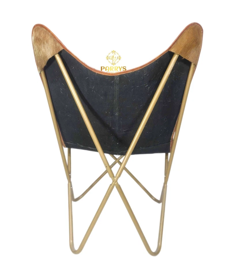 Artigianato Pelle Farfalla Sedia Con Originale Indiano Bkf Vacchetta Copertura - Immagine 4 di 4