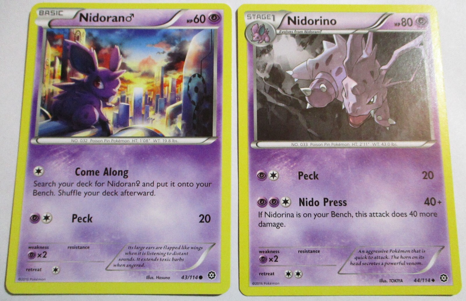 Nidoran 43/122 & Nidorino 44/122 Breakpoint 2 Pokemon Card x2