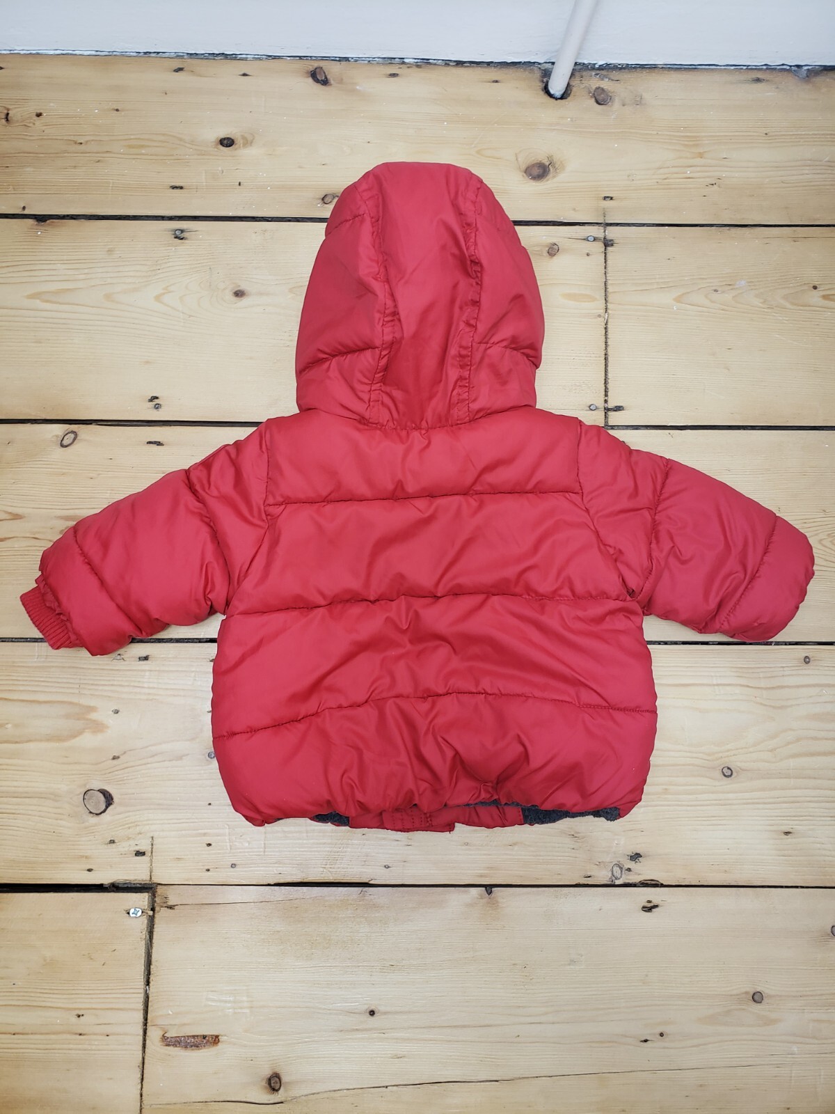 Red Baby Gap Puffer Jacket Grey Fleece winter coat Unisex Boys Hoody Coat  0-6m image 2