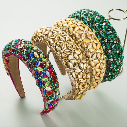 Women Full Crystal Headband Baroque Rhinestone Padded Hairband Accessories Cro о
