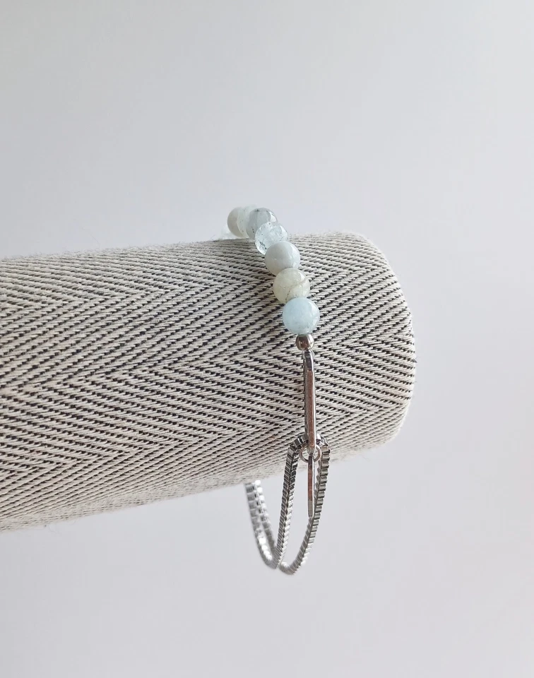 Nuevo Pulsera Hombre Piedra Aguamarina con Diseño Acero Inoxidable Hecha a Mano Foto 3 de 4