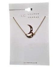 LC LAUREN CONRAD Women's Crescent Moon Chain Necklace Rhinestone Gold Plated NWT
