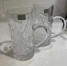 Mikasa Crystal Mug Sail Boat Beer Stein Handle Anchor Nautical Barware 80s Pair