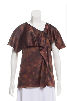 Ports 1961 Silk Blouse Top Size Small Brown Ruffled Fall Fashion Designer Sz 4