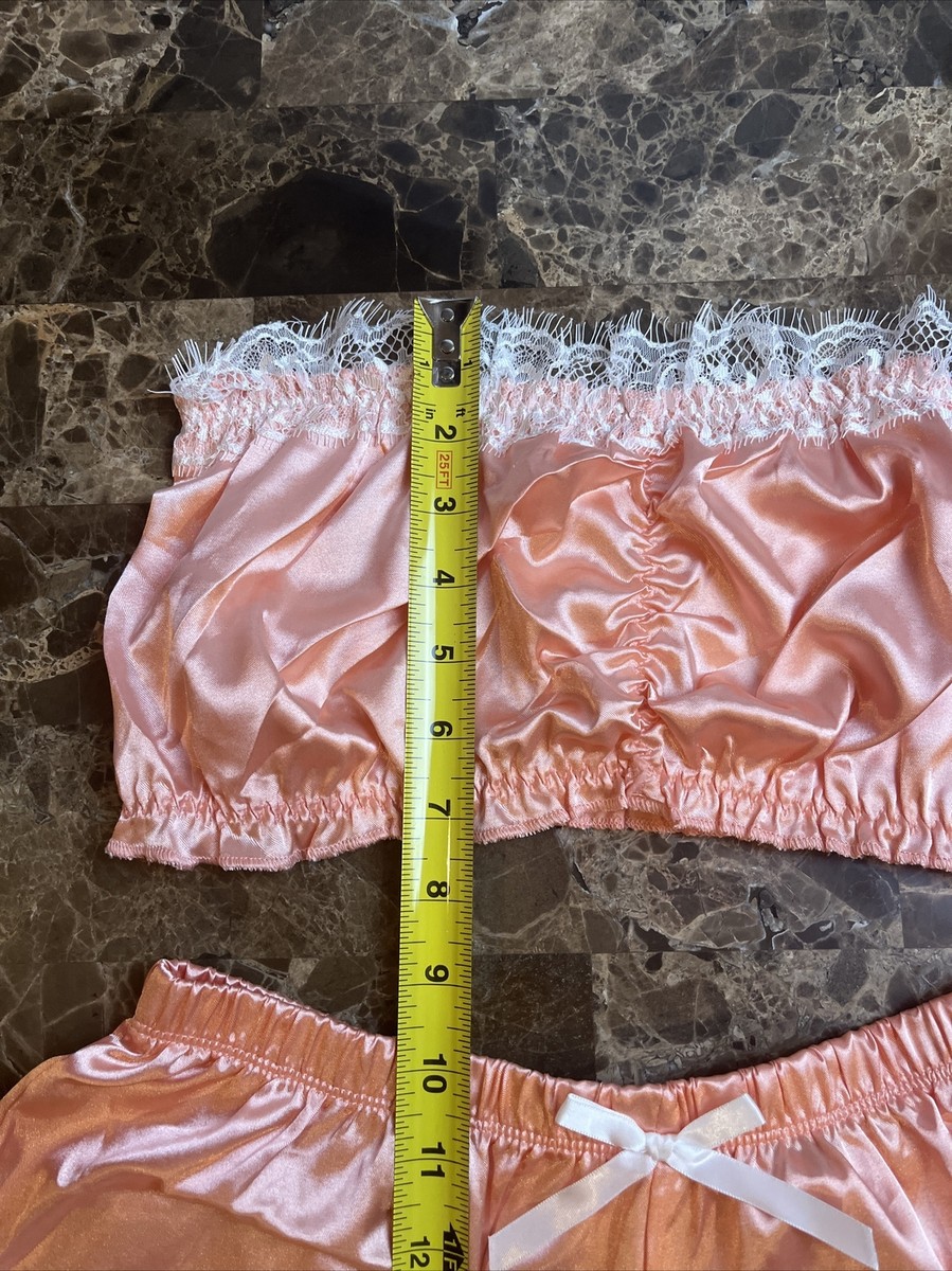 Oily Peach Shiny Satin Second Skin Bra Panty Thong Lingerie Set Sissy Wet  Look S