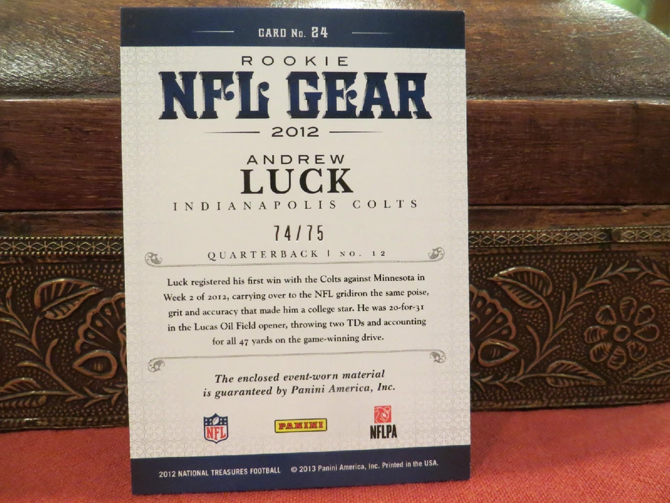 National Treasures Rookie NFL Gear Jersey Andrew Luck 74/75 2012 - Image 2 of 2