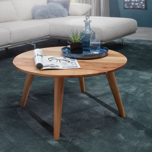 Finebuy Couchtisch Massivholz Akazie Wohnzimmertisch Rund Ø75 Cm Landhaus Tisch-image