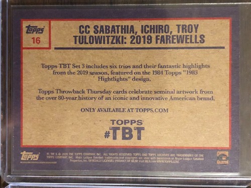 2020 Topps Throwback Thursday TBT #16 Sabathia Troy Tulo Yankees Ichiro Mariners - Picture 2 of 2