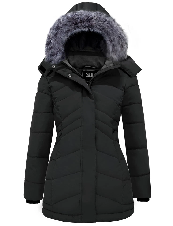 ZSHOW Women's Winter Coat Waterproof Warm Puffer Jacket Long Parka with Faux Fur - Image 3 of 4