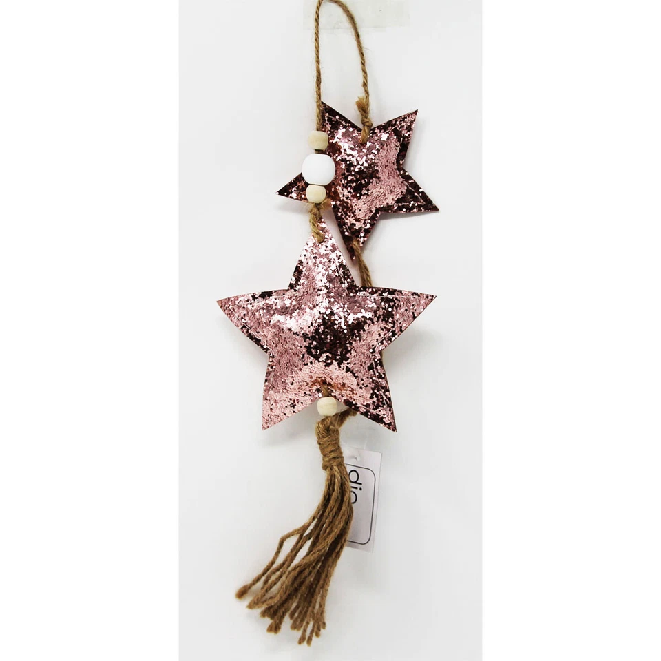 Étoile de Noël en tissu Rose Pink avec paillettes Déco murale 2 pièces - Photo 1/1