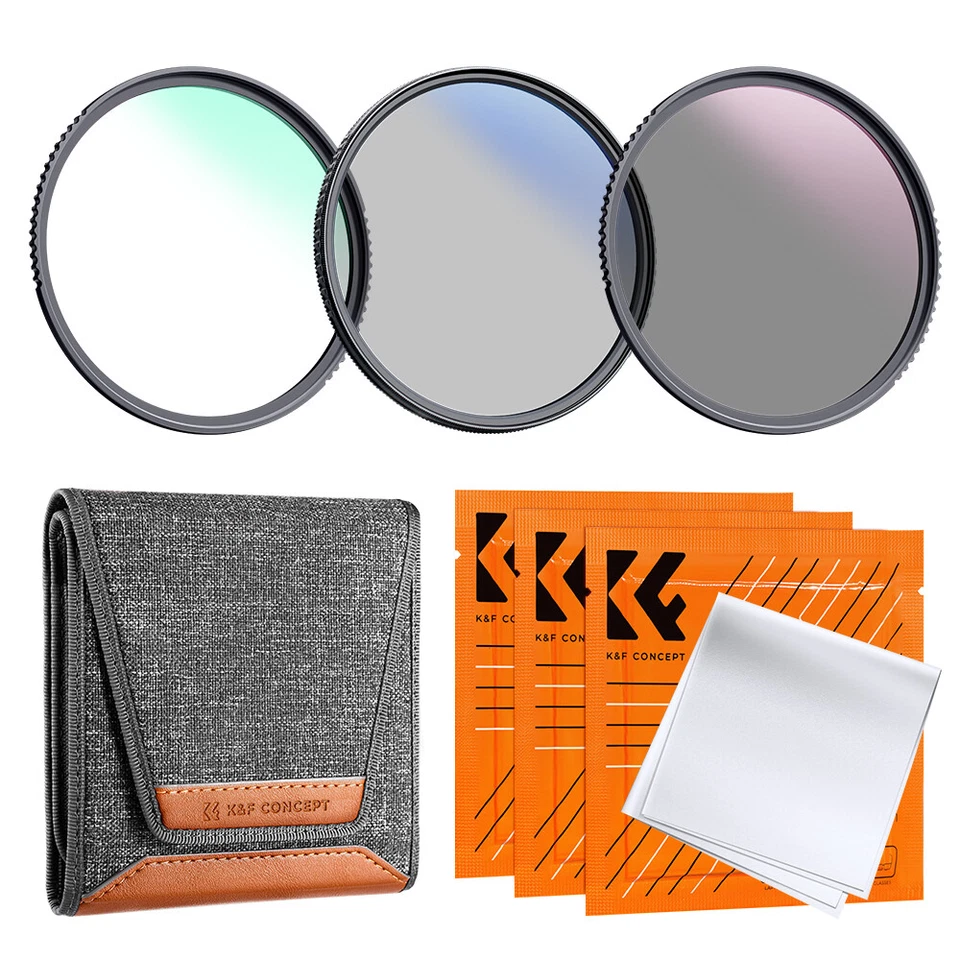 K&F Concept UV/CPL/ND4 Lens Filter Kit +Filter Bag+3 Pcs Cleaning Cloth 37-82mm - Image 2 of 4