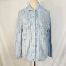 Vintage Azure Cardigan Sweater Knit Womens Medium Cottagecore Granny Button 70s