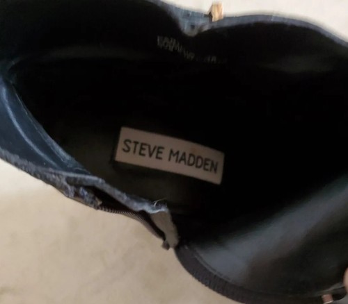 STEVE MADDEN Partnir Boots Womens UK 5 EU 38 Black Leather Zipped Gold Detail - Picture 12 of 19