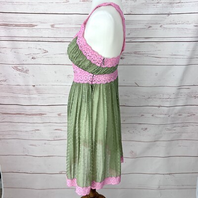 Vintage Y2K Black Label Betsey Johnson Pink & Green Sheer Lace Babydoll  Dress | eBay