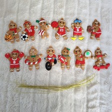 Set Of 12 Gingerbread Man Mini Ornaments Sports Theme Plastic Mini Tree Holiday