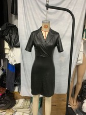 LATEST DESIGN Black Faux Leather Short Sleeve Bodycon Mini Dress Size 10
