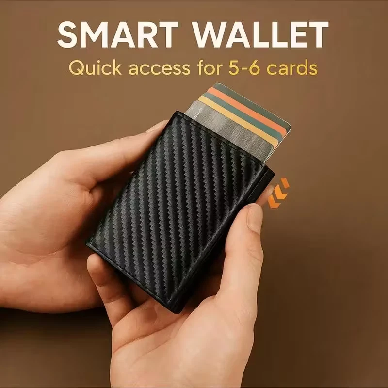 RFID-Blocking Men’s Bifold Pop-Up Wallet Carbon Fiber with Money Clip, Mens Gift - Image 2 of 4