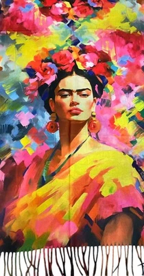 MARKENLOS Künstlerschal Damen Tuch 20% Wolle edel Halstuch Frida Kahlo Winter W3336