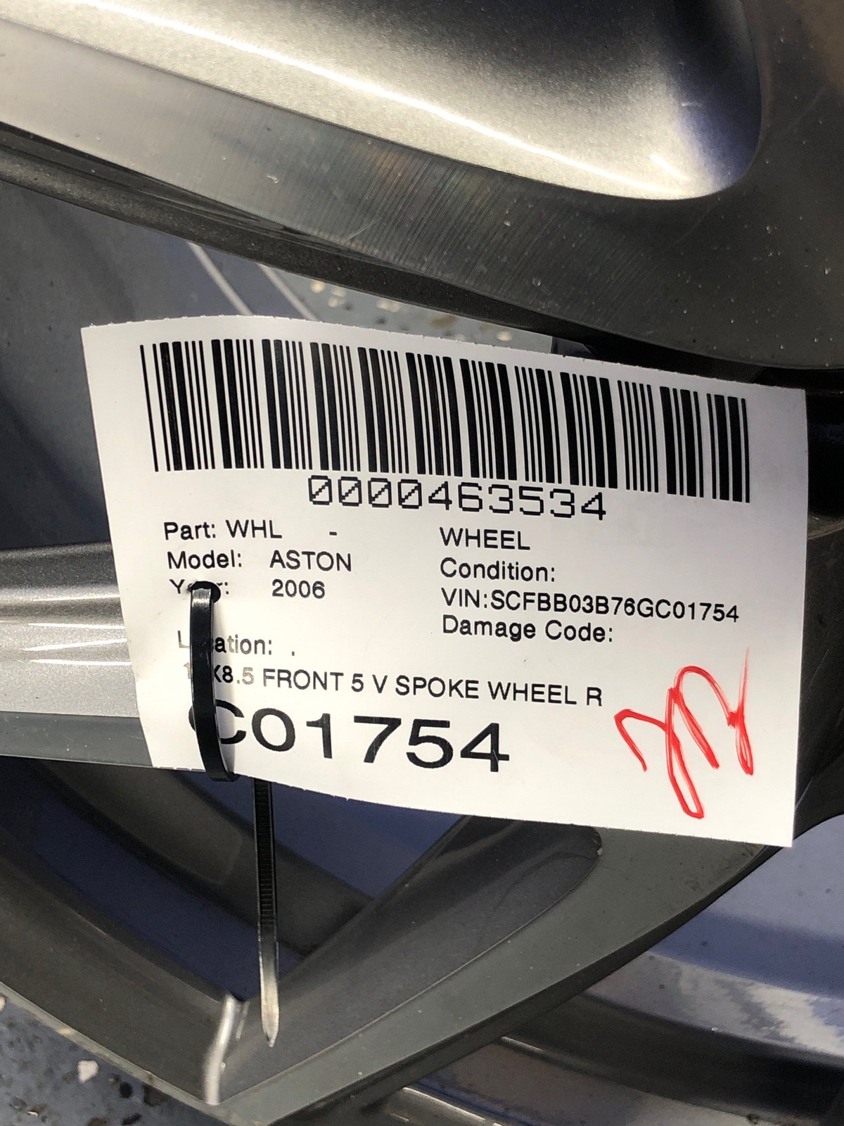 2006-2018 ASTON MARTIN 19X8.5 FRONT 5 V SPOKE WHEEL RIM BG33-1007