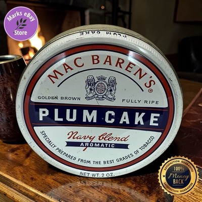 Vtg Mac Baren's Plum Cake 2oz Empty Tobacco Tin Navy Blend