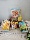 4 Vintage Tin  Sand Buckets/Pails + Shovel Litho Ohio Art J Chein Beach 1950