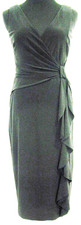 Size 2 Deep Black Lauren Ralph Lauren Jersey Figure Hugging Ruffle Dress Lined