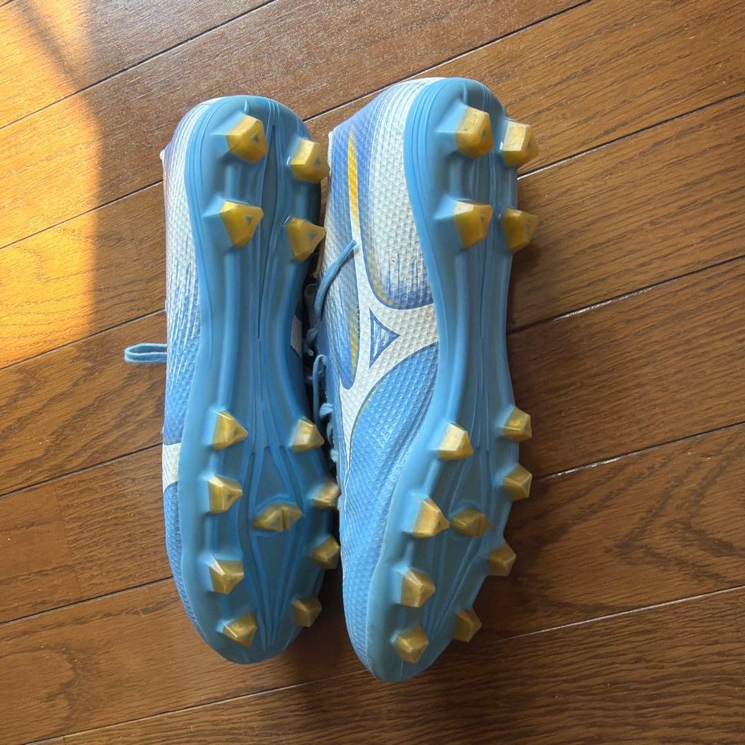 ミズノアルファ28cm MIZUNO Alpha 28cm Light Blue Soccer Shoes with Yellow Studs Spike