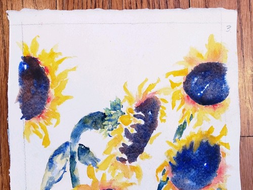 Set of 2 Original Watercolor M Bevarly Sunflowers Cotton Paper Unframed 10 x 6" - 第 4/9 張圖片