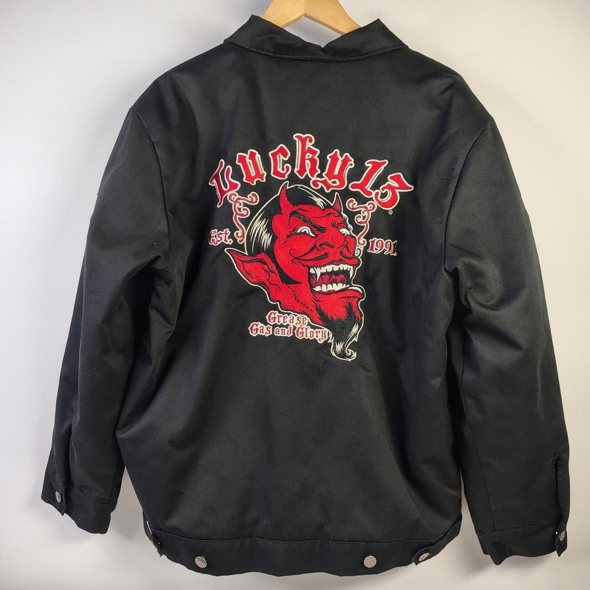Lucky 13 Work Jacket Mens XL Black Grease Gas and Glory