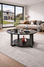 Black Coffee Table – Metal Frame & Tempered Glass Top
