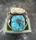 SZ 11 Mens Vintage Sterling Silver Navajo Signed Turquoise Tooth Native Ring 925