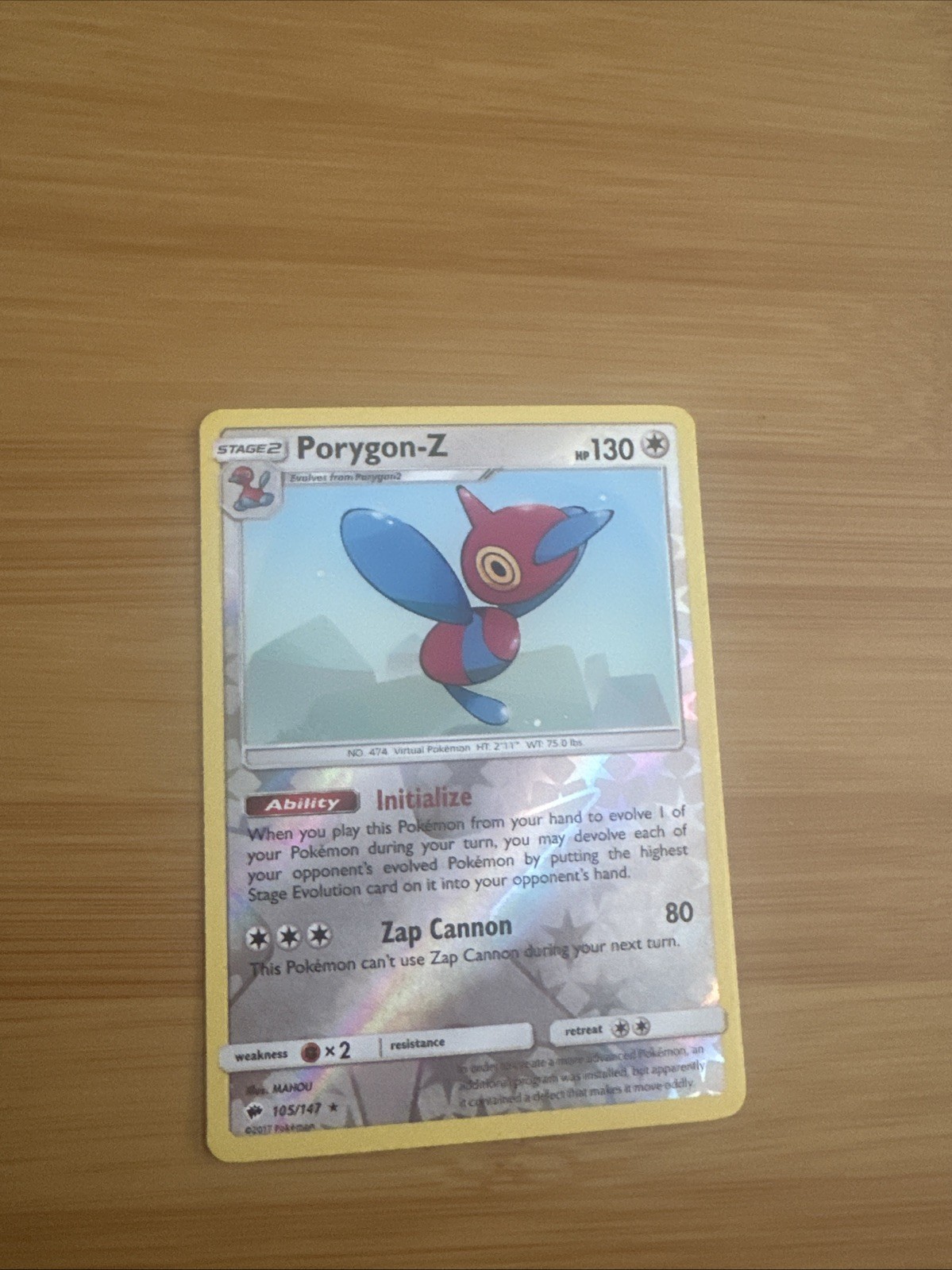 Porygon-Z 105/147 Rare Reverse Holo Pokemon Burning Shadows